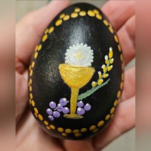 Hand Painted Ukrainian Black Wooden Egg